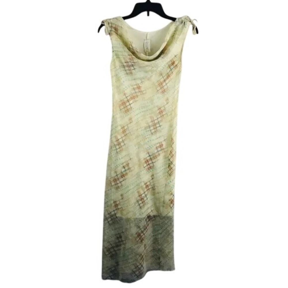 Vintage Y2K Sheer Plaid Maxi Dress‎ Cowl Neck Sleeveless M USA